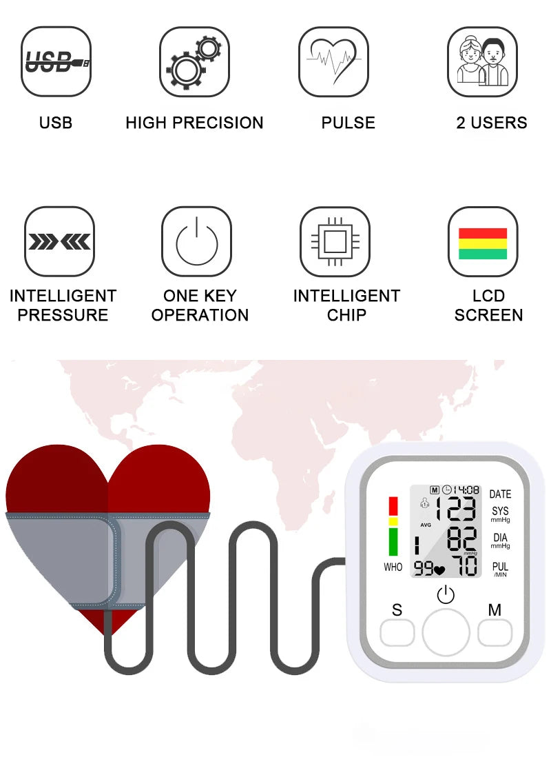 Blood Pressure Monitor Digital Tonometer Upper Arm Blood Pressure Meter Automatic BP Medical Sphygmomanometer Pulse