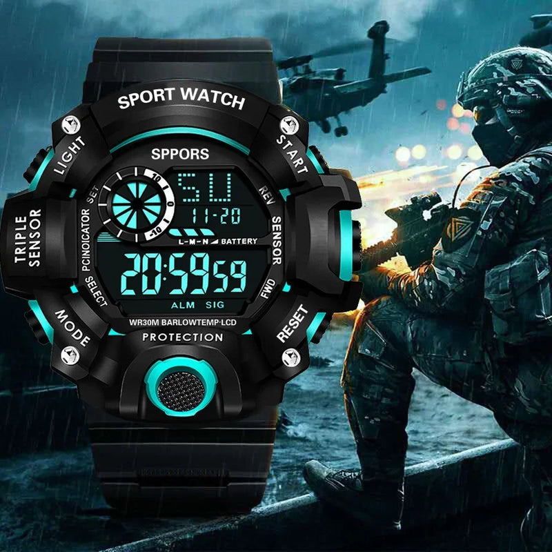 Watch Fashion Sports Electronic Wristwatch Large dial Multifunctional Waterproof Luminous Alarm Kids Male's Military Watch