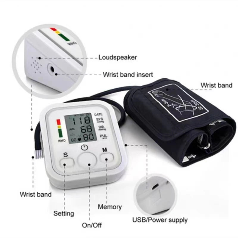 Blood Pressure Monitor Rechargeable Voice Playback Sphygmomanometer For Elderly Accurate Measurement