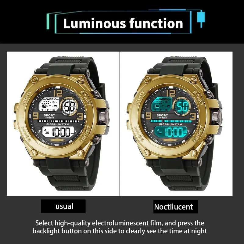 Watch Waterproof Luminous Alarm Clock Men LED Digital Watch Large dial Electronic Wristwatch for Man