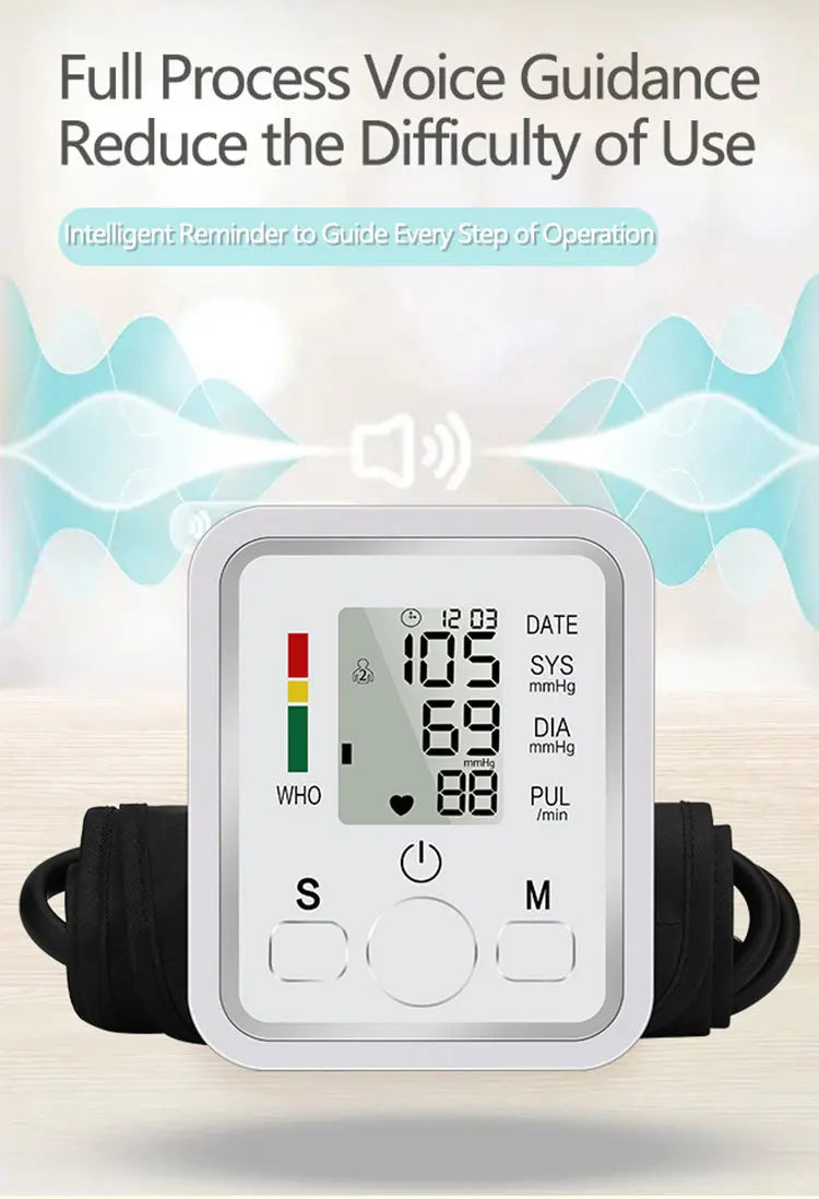 Blood Pressure Monitor Rechargeable Voice Playback Sphygmomanometer For Elderly Accurate Measurement