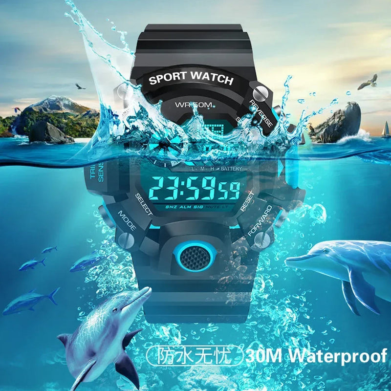 Watch Fashion Sports Electronic Wristwatch Large dial Multifunctional Waterproof Luminous Alarm Kids Male's Military Watch