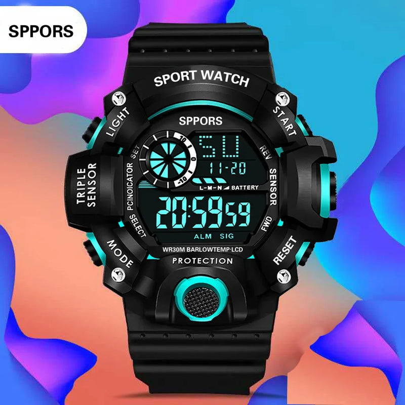 Watch Fashion Sports Electronic Wristwatch Large dial Multifunctional Waterproof Luminous Alarm Kids Male's Military Watch