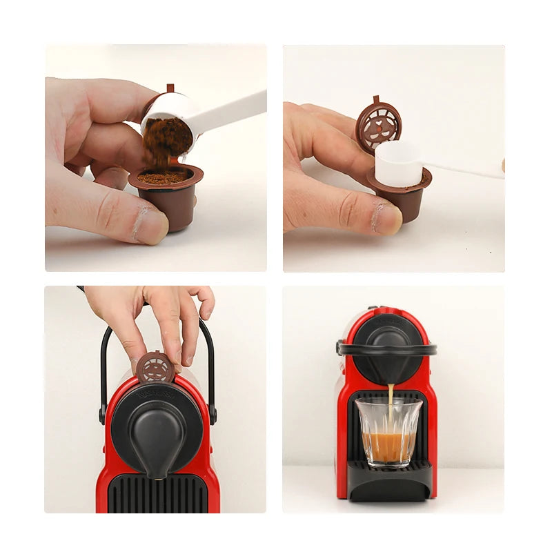 6PCS Refillable Reusable Nespresso Coffee Capsule Reutilisable Nespresso Pods with a Spoon a Brush