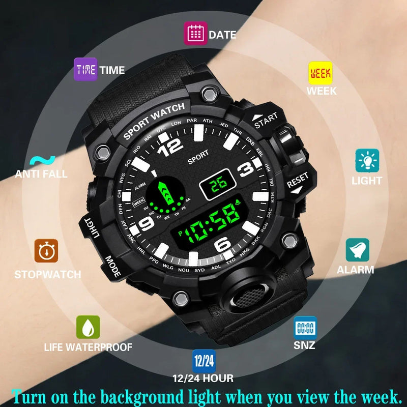 Watch LED Digital Men Sport Watches Fitness Electronic Watch Multifunction Military Sports Watches Clock Kids Gifts