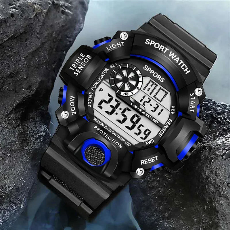 Watch Fashion Sports Electronic Wristwatch Large dial Multifunctional Waterproof Luminous Alarm Kids Male's Military Watch