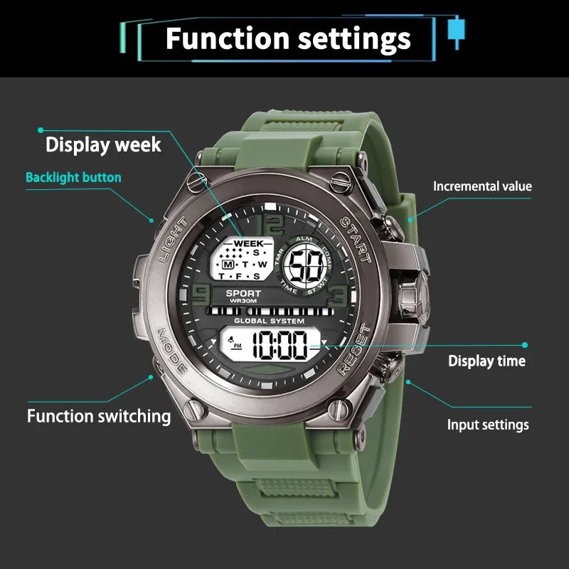 Watch Waterproof Luminous Alarm Clock Men LED Digital Watch Large dial Electronic Wristwatch for Man