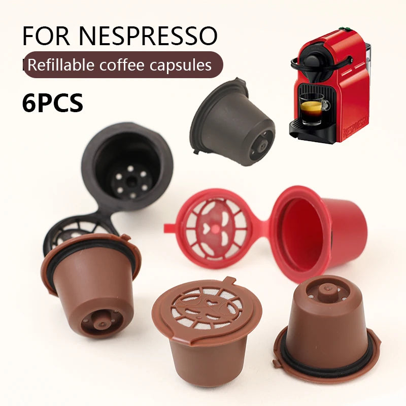 6PCS Refillable Reusable Nespresso Coffee Capsule Reutilisable Nespresso Pods with a Spoon a Brush