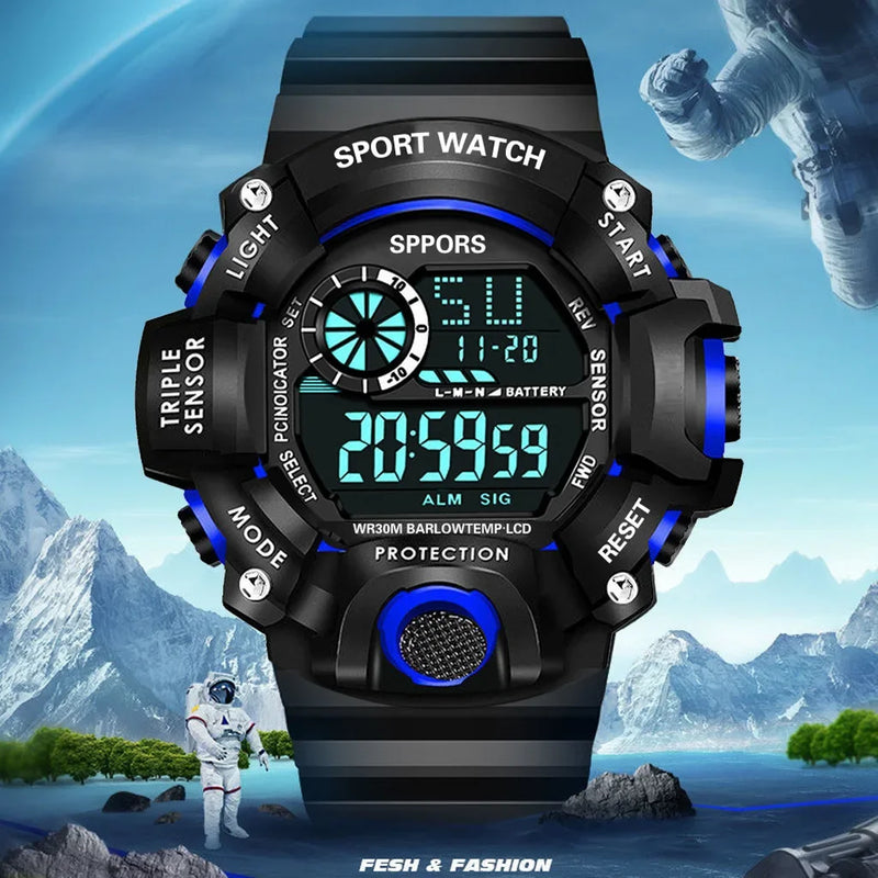 Watch Fashion Sports Electronic Wristwatch Large dial Multifunctional Waterproof Luminous Alarm Kids Male's Military Watch