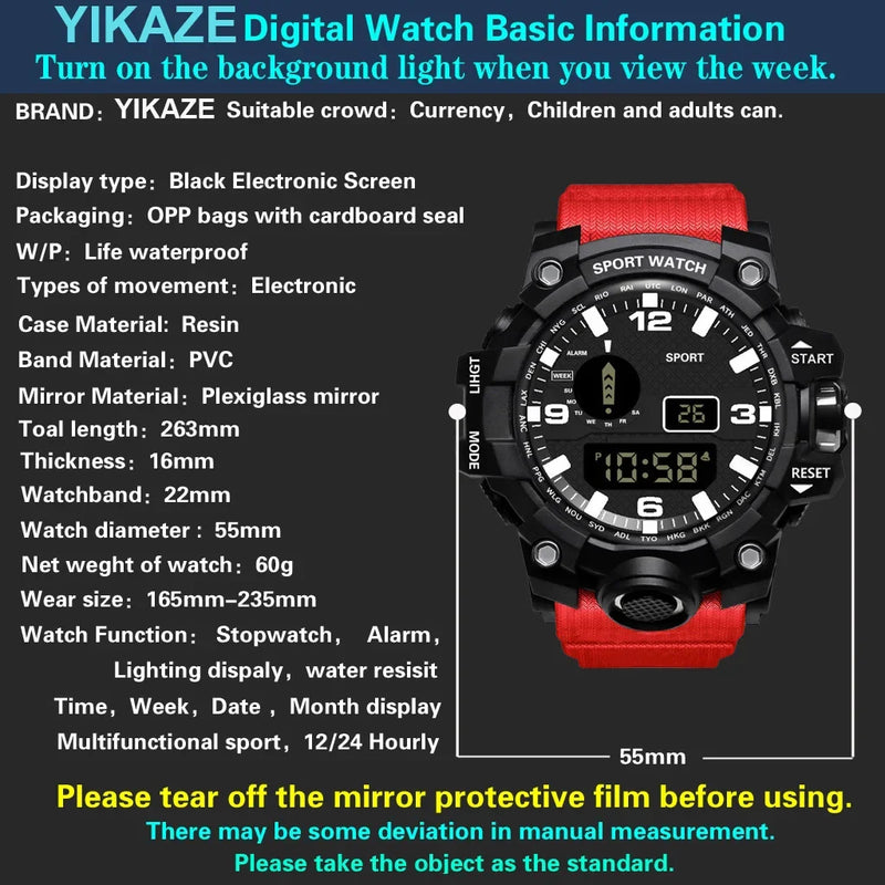 Watch LED Digital Men Sport Watches Fitness Electronic Watch Multifunction Military Sports Watches Clock Kids Gifts