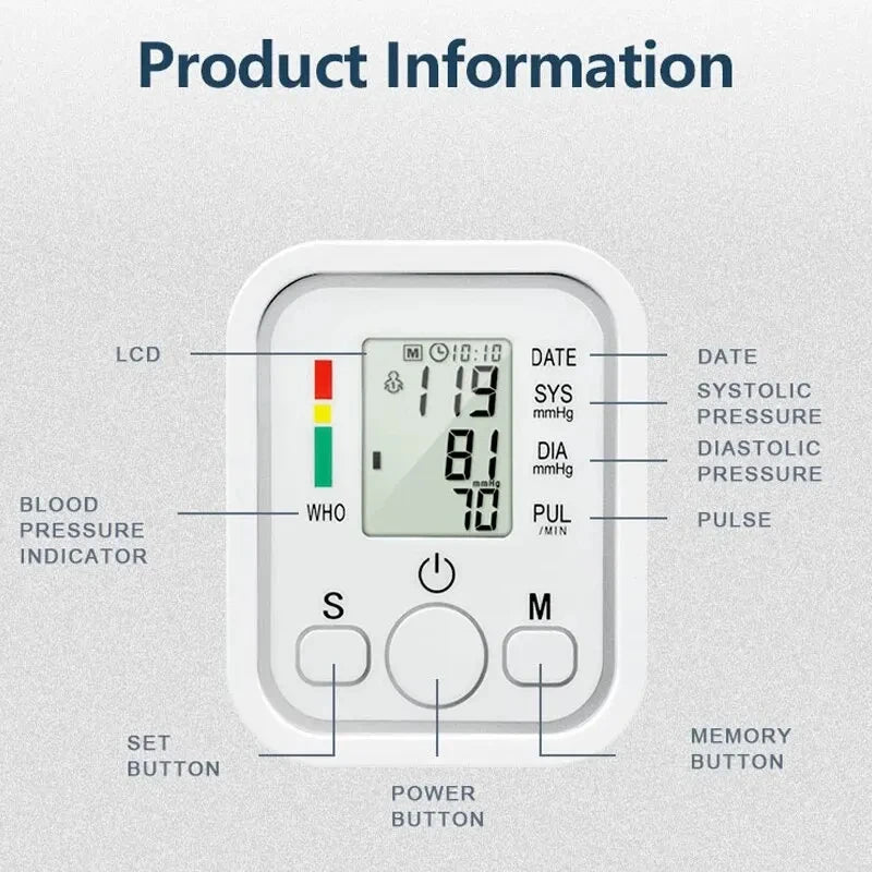 Blood Pressure Monitor Digital Tonometer Upper Arm Blood Pressure Meter Automatic BP Medical Sphygmomanometer Pulse