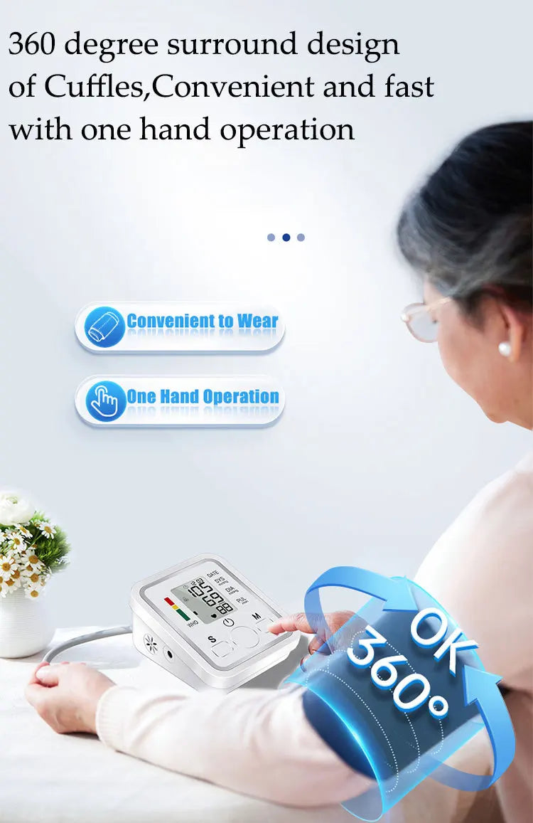 Blood Pressure Monitor Rechargeable Voice Playback Sphygmomanometer For Elderly Accurate Measurement