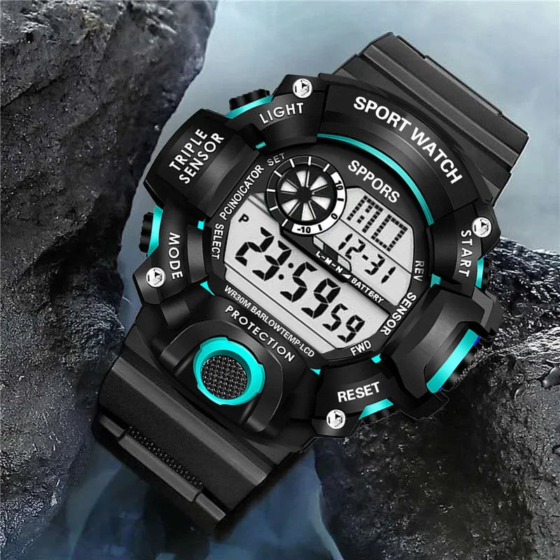 Watch Fashion Sports Electronic Wristwatch Large dial Multifunctional Waterproof Luminous Alarm Kids Male's Military Watch