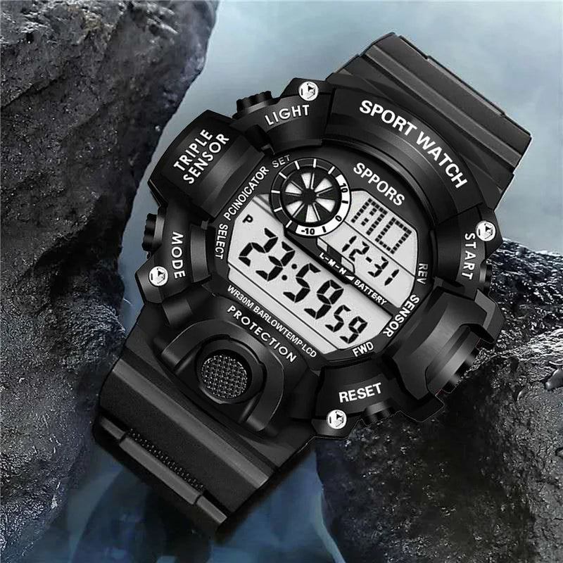 Watch Fashion Sports Electronic Wristwatch Large dial Multifunctional Waterproof Luminous Alarm Kids Male's Military Watch