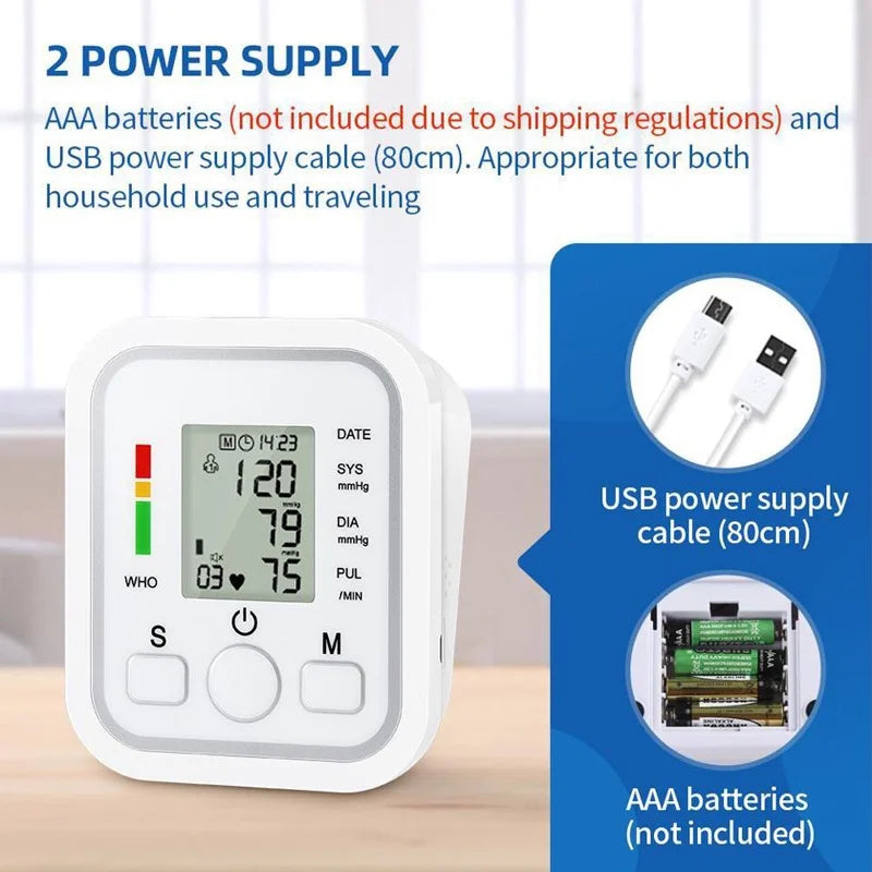 Blood Pressure Medical Digital Arm BP Monitor Tensiometer Tonometer Automatic Sphygmomanometer Heart Rate Pulse Meter Oximeter